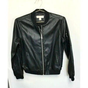MICHAEL Michael Kors Womens Black Leather Full Zip Motorcycle Jacket Size Medium